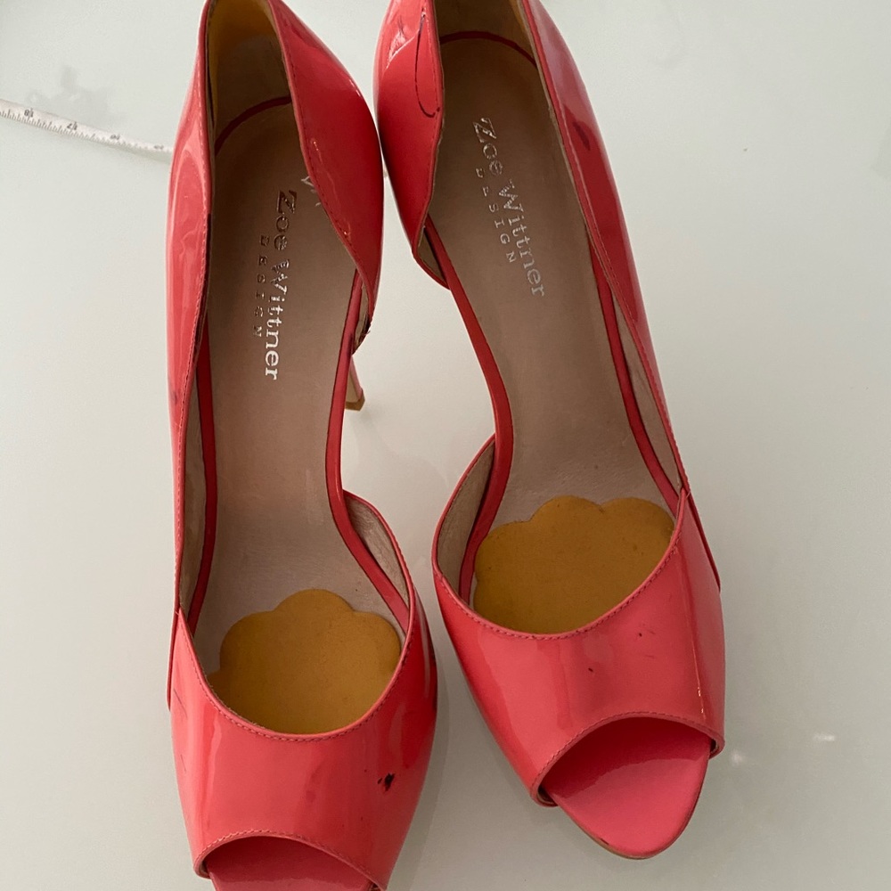 Pink patent peep toe